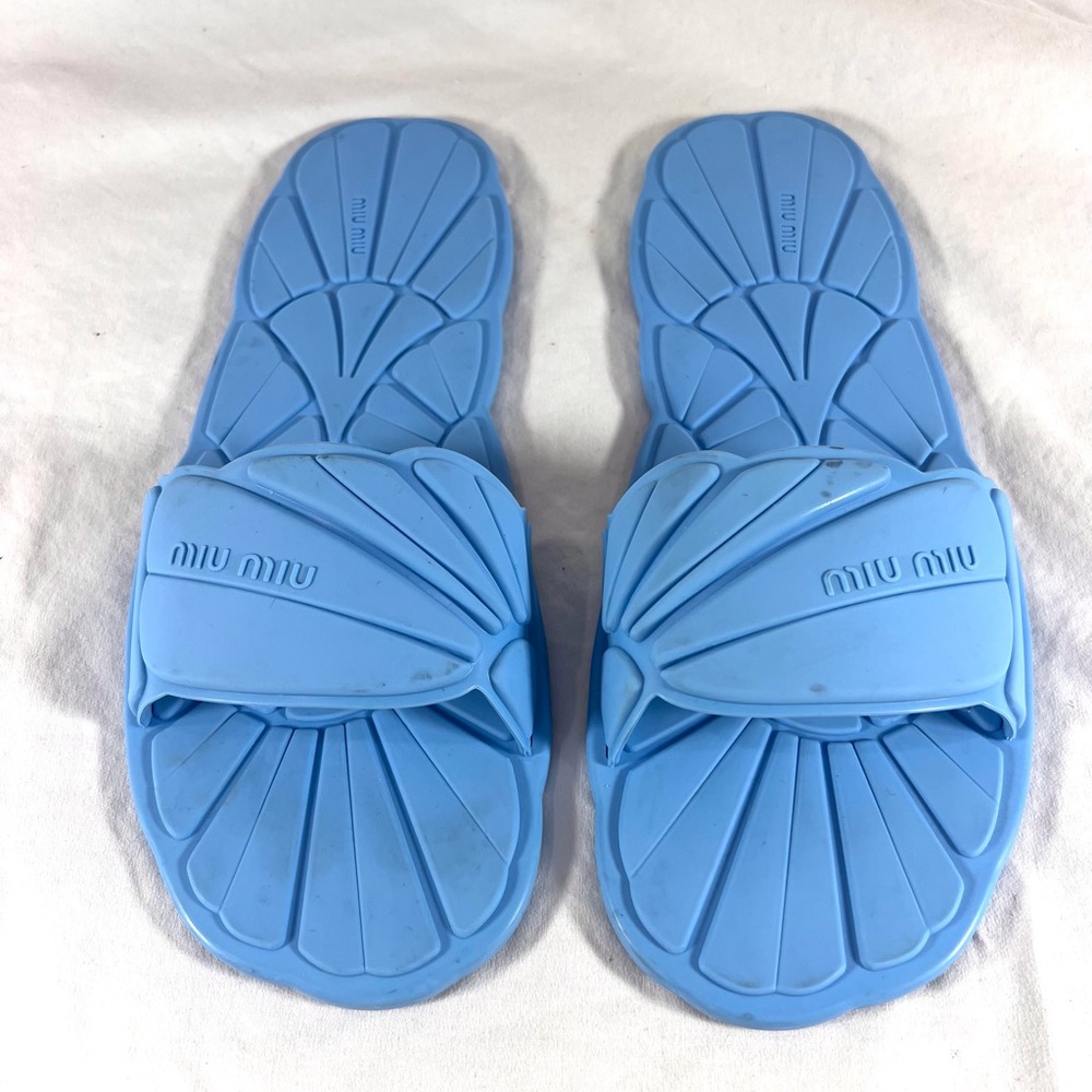 Miu Miu Light Blue Rubber Slide Sandals